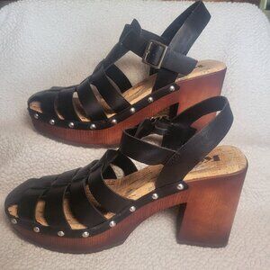 Korks Whitney Platform Clog-Like Strappy Sandals Black. Chunky Heel - Sixe 7